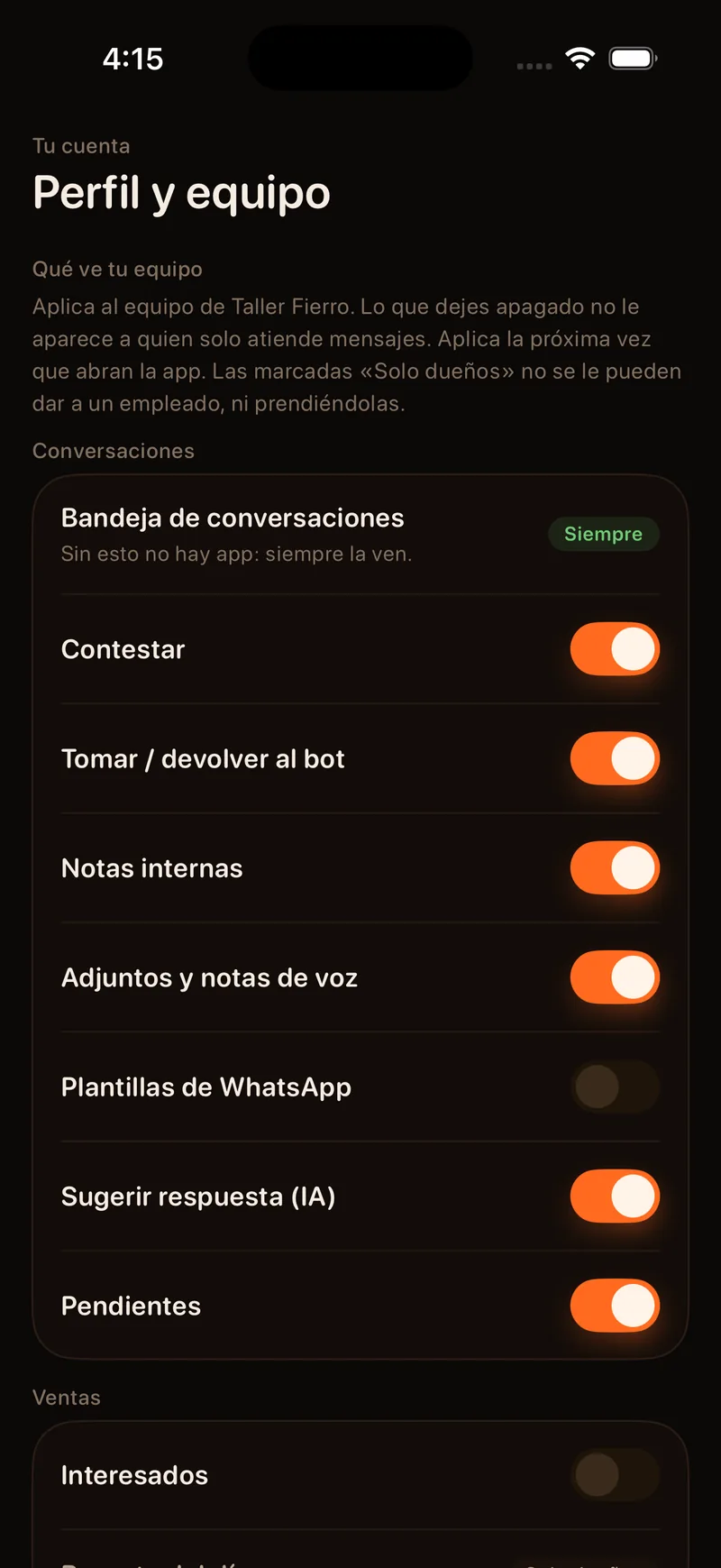 Qué ve tu equipo: interruptores por función