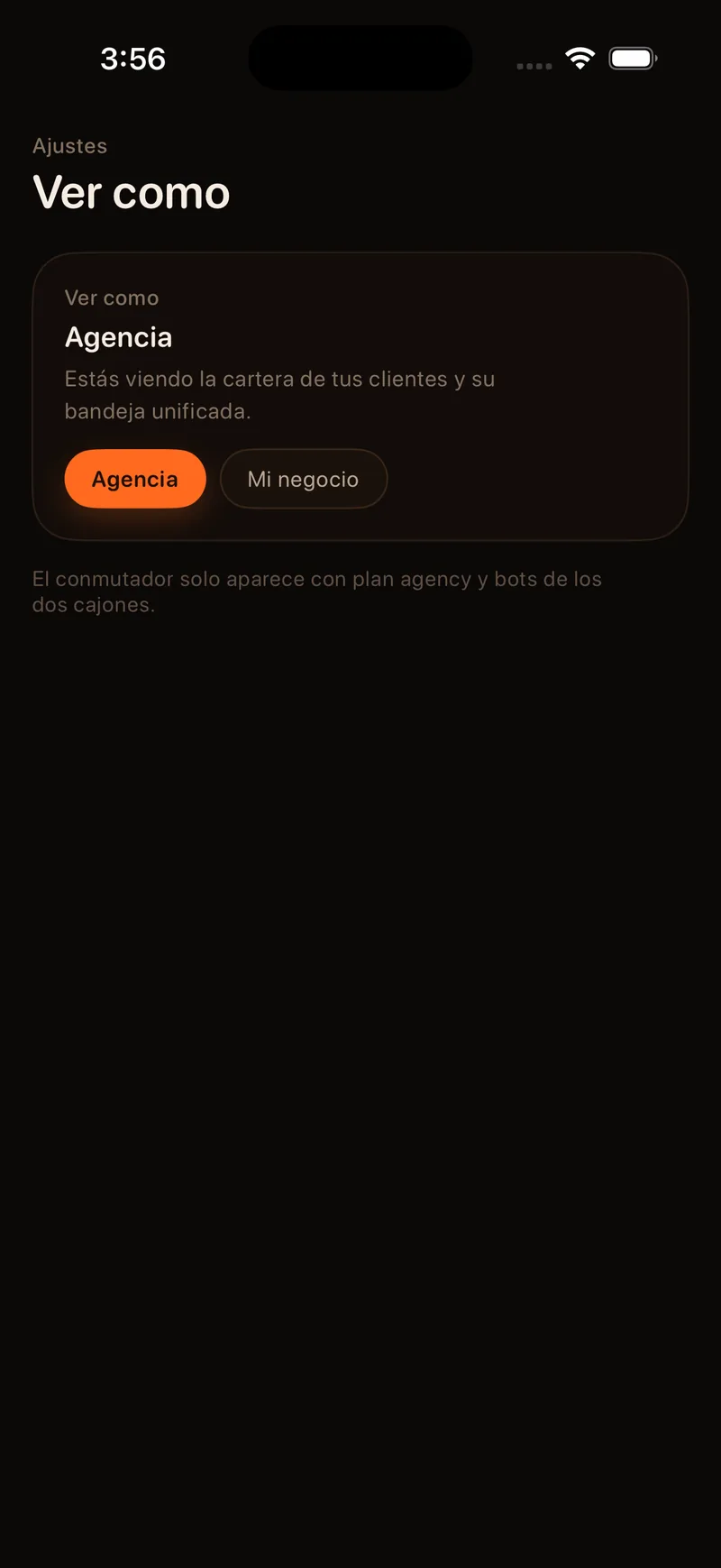 Ajustes › Ver como: Agencia o Mi negocio